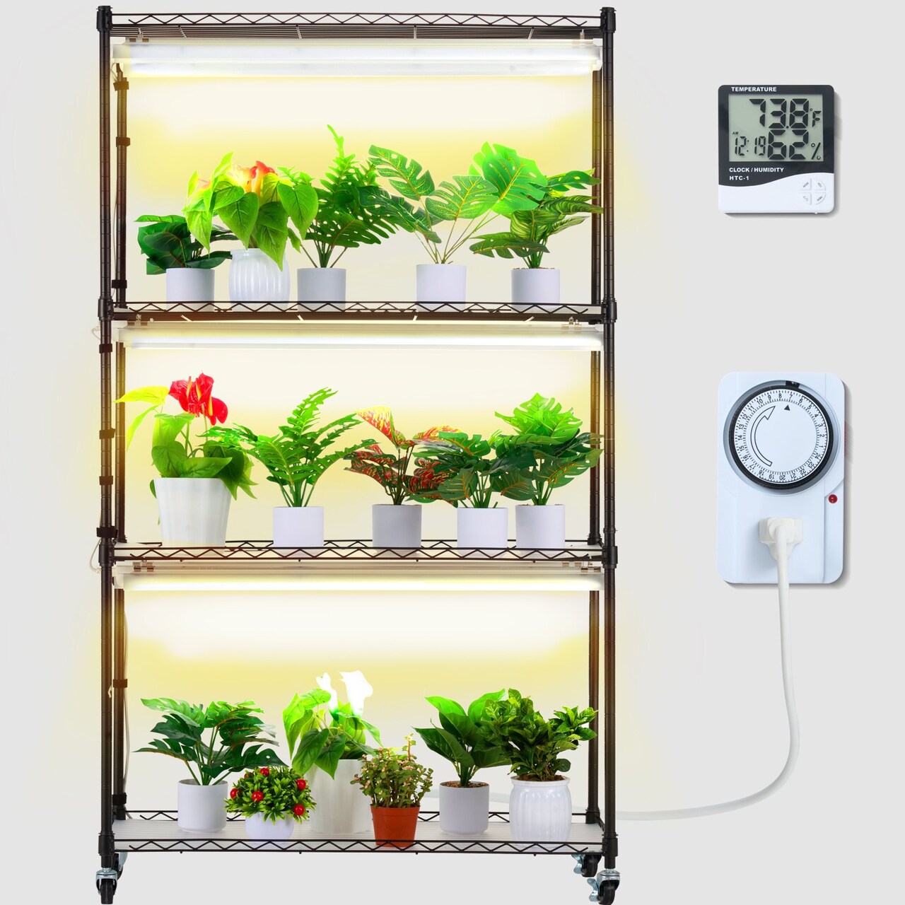 4-Tier Indoor Greenhouse Plant Shelf with 180W Full Spectrum LED Lights and Timer Function